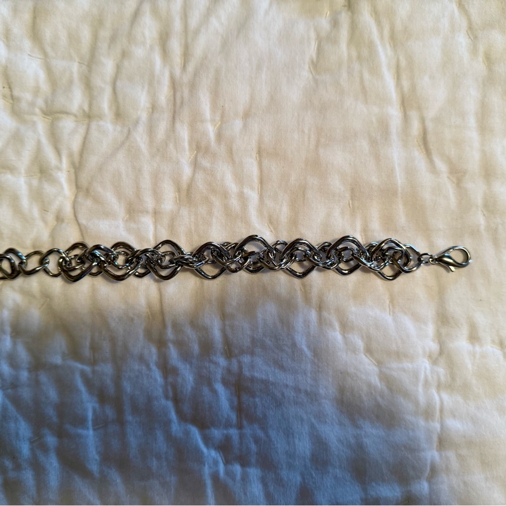 Chunky Silver Tone Interlocking Geometric Chunky … - image 3